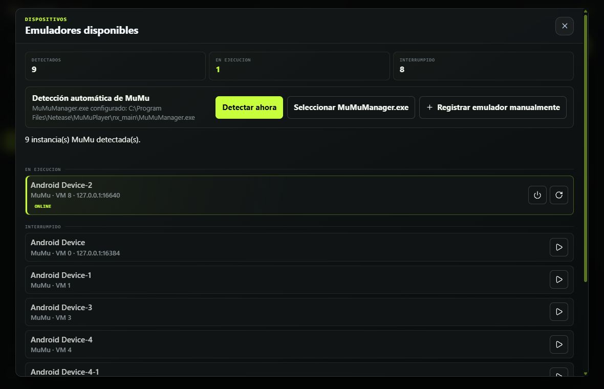 Emuladores disponibles y registrados en Tavaku