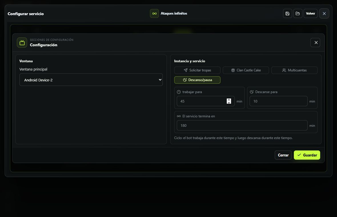 Configuración de ataques infinitos y pausas